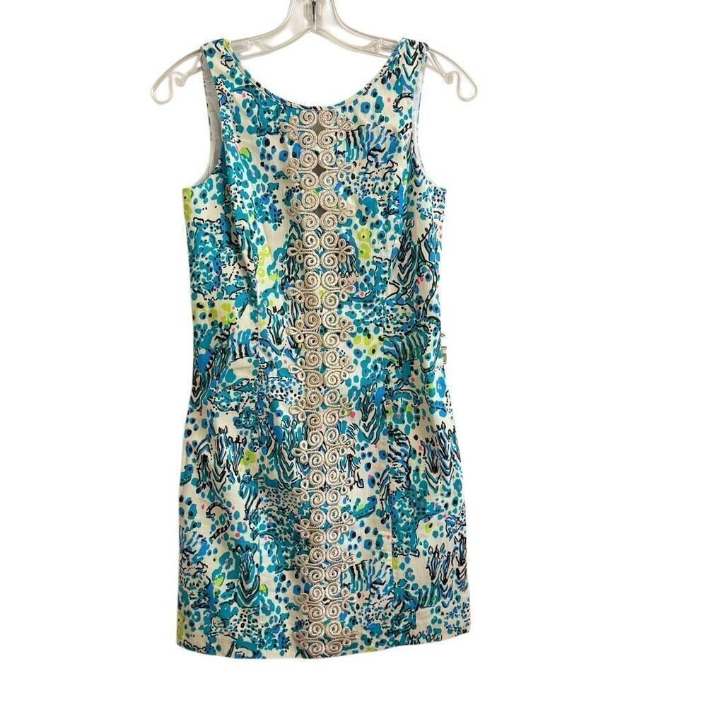 Lilly Pulitzer Ember Sea Oat Escapades Everglades Gold Lace Shift Dress Size 0